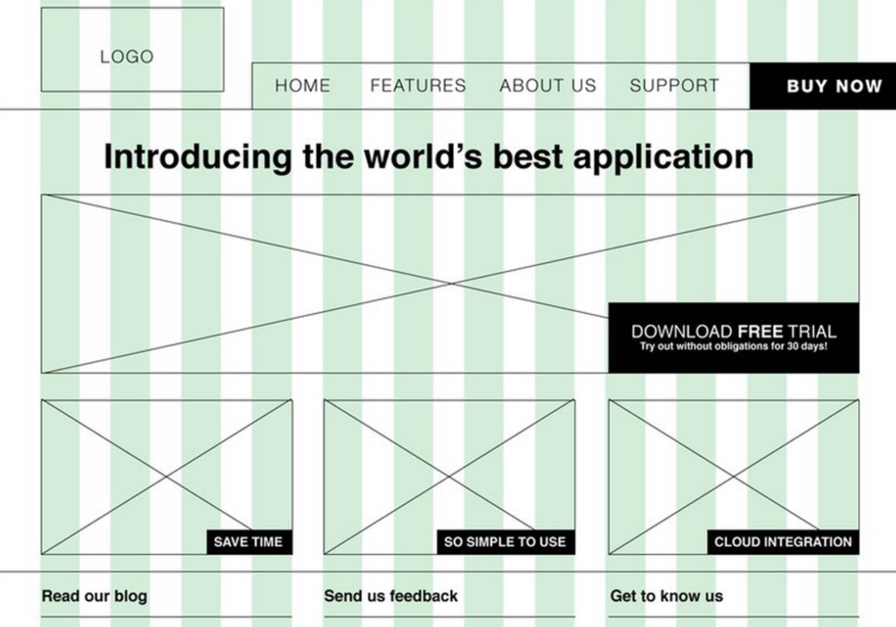 Вайрфрейм с акцентными кнопками.